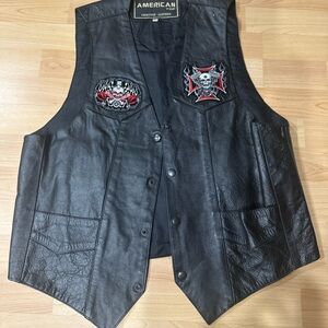 Vintage American Top Genuine Leather Biker Vest with Custom Airbrushed Design